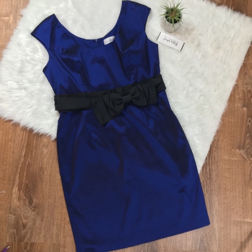 Blue Shimmering Joseph Ribkoff Cocktail Dress Bow Belt 18 NWT